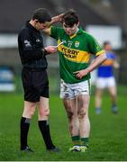 5 January 2020; Dan McCarthy of Kerry has his name taken by referee David Murnane during the 2020 McGrath Cup Group B match between Tipperary and Kerry at Clonmel Sportsfield in Clonmel, Tipperary. Photo by Brendan Moran/Sportsfile