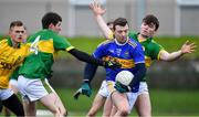 5 January 2020; Liam Boland of Tipperary is tackled by Sean T Dillon, left, and Dan McCarthy of Kerry, resulting in a penalty for Tipperary, during the 2020 McGrath Cup Group B match between Tipperary and Kerry at Clonmel Sportsfield in Clonmel, Tipperary. Photo by Brendan Moran/Sportsfile