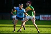 5 January 2020; Alan Corcoran of Carlow in action against Mark Schutte of Dublin during the 2020 Walsh Cup Round 3 match between Dublin and Carlow at Parnell Park in Dublin. Photo by Sam Barnes/Sportsfile