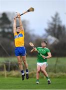 5 January 2020; Niall Deasy of Clare in action against Paddy O'Loughlin of Limerick during the Co-op Superstores Munster Hurling League 2020 Group A match between Clare and Limerick at O'Garney Park in Sixmilebridge, Clare. Photo by Harry Murphy/Sportsfile