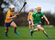 5 January 2020; Adrian Breen of Limerick in action against Aidan McCarthy of Clare during the Co-op Superstores Munster Hurling League 2020 Group A match between Clare and Limerick at O'Garney Park in Sixmilebridge, Clare. Photo by Harry Murphy/Sportsfile