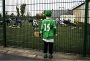 5 January 2020; Dessie Jones, aged 5, from Mongrett, Co. Limerick, watches the warm-up prior to the Co-op Superstores Munster Hurling League 2020 Group A match between Clare and Limerick at O'Garney Park in Sixmilebridge, Clare. Photo by Harry Murphy/Sportsfile