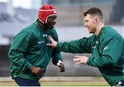 4 January 2020; Niyi Adeolokun, left, and Matt Healy during Connacht Rugby squad training at The Sportsground in Galway. Photo by Sam Barnes/Sportsfile