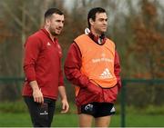 8 January 2020; Munster head coach Johann van Graan with JJ Hanrahan during a Munster Rugby squad training session at University of Limerick in Limerick. Photo by Matt Browne/Sportsfile