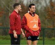 8 January 2020; Munster head coach Johann van Graan with JJ Hanrahan during a Munster Rugby squad training session at University of Limerick in Limerick. Photo by Matt Browne/Sportsfile