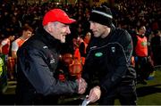 8 January 2020; Tyrone manager Mickey Harte, left, and Armagh manager Kieran McGeeney shake hands after the Bank of Ireland Dr McKenna Cup Round 3 match between Armagh and Tyrone at Athletic Grounds in Armagh. Photo by Piaras Ó Mídheach/Sportsfile