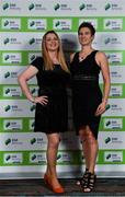 10 January 2020; Michelle O'Neill, right, and Fiona Dempsey arrive ahead of the SSE Airtricity / Soccer Writers Association of Ireland Diamond Jubilee Personality of the Year Awards 2019 at the Clayton Hotel in Dublin. Photo by Seb Daly/Sportsfile