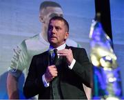 10 January 2020; Dundalk manager Vinny Perth speaking after winning the Dan McCaffrey Personality of the Year award during the SSE Airtricity / Soccer Writers Association of Ireland Diamond Jubilee Personality of the Year Awards 2019 at the Clayton Hotel in Dublin. Photo by Seb Daly/Sportsfile