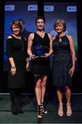 10 January 2020; Michelle O'Neill is presented with her Liam Tuohy Special Merit award by Geradine O'Sullivan, left, and Patricia Craddock, daughters of Liam Tuohy, during the SSE Airtricity / Soccer Writers Association of Ireland Diamond Jubilee Personality of the Year Awards 2019 at the Clayton Hotel in Dublin. Photo by Seb Daly/Sportsfile