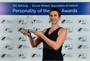 10 January 2020; Michelle O'Neill with her Liam Tuohy Special Merit award during the SSE Airtricity / Soccer Writers Association of Ireland Diamond Jubilee Personality of the Year Awards 2019 at the Clayton Hotel in Dublin. Photo by Seb Daly/Sportsfile