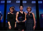 10 January 2020; Michelle O'Neill is presented with her Liam Tuohy Special Merit award by Geradine O'Sullivan, left, and Patricia Craddock, daughters of Liam Tuohy, during the SSE Airtricity / Soccer Writers Association of Ireland Diamond Jubilee Personality of the Year Awards 2019 at the Clayton Hotel in Dublin. Photo by Seb Daly/Sportsfile