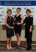 10 January 2020; Michelle O'Neill with her Liam Tuohy Special Merit award, is joined by Patricia Craddock, left, and Geradine O'Sullivan,  daughters of Liam Tuohy, during the SSE Airtricity / Soccer Writers Association of Ireland Diamond Jubilee Personality of the Year Awards 2019 at the Clayton Hotel in Dublin. Photo by Seb Daly/Sportsfile