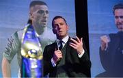 10 January 2020; Dundalk manager Vinny Perth speaking after winning the Dan McCaffrey Personality of the Year award during the SSE Airtricity / Soccer Writers Association of Ireland Diamond Jubilee Personality of the Year Awards 2019 at the Clayton Hotel in Dublin. Photo by Seb Daly/Sportsfile