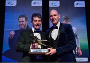 10 January 2020; Gary Rogers, right, of Dundalk is presented with the Goalkeeper of the Year award by Alan O'Neill during the SSE Airtricity / Soccer Writers Association of Ireland Diamond Jubilee Personality of the Year Awards 2019 at the Clayton Hotel in Dublin. Photo by Seb Daly/Sportsfile