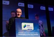 10 January 2020; Philip Quinn, President SWAI, speaking during the SSE Airtricity / Soccer Writers Association of Ireland Diamond Jubilee Personality of the Year Awards 2019 at the Clayton Hotel in Dublin. Photo by Seb Daly/Sportsfile