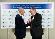 10 January 2020; Goalkeeper of the Year Gary Rogers, left, and International Achievement Award winner Packie Bonner during the SSE Airtricity / Soccer Writers Association of Ireland Diamond Jubilee Personality of the Year Awards 2019 at the Clayton Hotel in Dublin. Photo by Seb Daly/Sportsfile