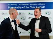 10 January 2020; Goalkeeper of the Year Gary Rogers, left, and International Achievement Award winner Packie Bonner during the SSE Airtricity / Soccer Writers Association of Ireland Diamond Jubilee Personality of the Year Awards 2019 at the Clayton Hotel in Dublin. Photo by Seb Daly/Sportsfile