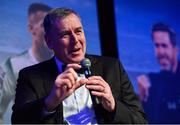 10 January 2020; Former Republic of Ireland International Packie Bonner speaking after being presented with his International Achievement Award during the SSE Airtricity / Soccer Writers Association of Ireland Diamond Jubilee Personality of the Year Awards 2019 at the Clayton Hotel in Dublin. Photo by Seb Daly/Sportsfile