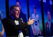 10 January 2020; Former Republic of Ireland International Packie Bonner speaking after being presented with his International Achievement Award during the SSE Airtricity / Soccer Writers Association of Ireland Diamond Jubilee Personality of the Year Awards 2019 at the Clayton Hotel in Dublin. Photo by Seb Daly/Sportsfile