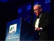 10 January 2020; Charlie Stuart speaking during the SSE Airtricity / SWAI Diamond Jubilee Personality of the Year Awards 2019 at the Clayton Hotel in Dublin. Photo by Seb Daly/Sportsfile