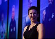 10 January 2020; Michelle O'Neill on stage after winning the Liam Tuohy Special Merit award during the SSE Airtricity / Soccer Writers Association of Ireland Diamond Jubilee Personality of the Year Awards 2019 at the Clayton Hotel in Dublin. Photo by Seb Daly/Sportsfile