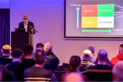 11 January 2020; Dr. Ciarán Kearney, Sport Psychologist and Project Coordinator, Gaelfast, speaking at the GAA Games Development Conference, in partnership with Sky Sports, which took place in Croke Park on Friday and Saturday. A record attendance of over 800 delegates were present to see over 30 speakers from the world of Gaelic games, sport and education. Photo by Seb Daly/Sportsfile