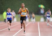 29 July 2012; Adam Idah, Leevale AC, Co. Cork, leads his team home to win gold in the Boy's Under-12 relay final during the Woodie’s DIY Juvenile Track and Field Championships of Ireland at Tullamore Harriers Stadium in Tullamore, Offaly. Photo by Matt Browne/Sportsfile