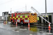 11 January 2020; A general view of a firetruck outside the stadium as members of the Fire Service attempt to gain access to the stadium after an alarm was triggered prior to the O'Byrne Cup Semi-Final match between Offaly and Westmeath at Bord na Móna O'Connor Park in Tullamore, Offaly. Photo by Harry Murphy/Sportsfile