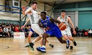 11 January 2020; Manny Payton of LYIT Donegal in action against Steven O'Sullivan of Tradehouse Central Ballincollig during the Hula Hoops Men's Presidents' Cup Semi-Final match between LYIT Donegal and Tradehouse Central Ballincollig at Parochial Hall in Cork. Photo by Sam Barnes/Sportsfile