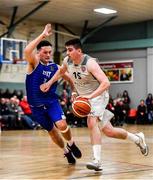 11 January 2020; Colm Blount of Tradehouse Central Ballincollig in action against Andrew McGeever of LYIT Donegal during the Hula Hoops Men's Presidents' Cup Semi-Final match between LYIT Donegal and Tradehouse Central Ballincollig at Parochial Hall in Cork. Photo by Sam Barnes/Sportsfile