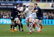 11 January 2020; Stuart McCloskey of Ulster in action is tackled by Arthur Iturria and Damian Penaud of Clermont during the Heineken Champions Cup Pool 3 Round 5 match between ASM Clermont Auvergne and Ulster at Stade Marcel-Michelin in Clermont-Ferrand, France. Photo by John Dickson/Sportsfile