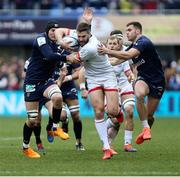 11 January 2020; Stuart McCloskey of Ulster  is tackled by Arthur Iturria and Damian Penaud of Clermont during the Heineken Champions Cup Pool 3 Round 5 match between ASM Clermont Auvergne and Ulster at Stade Marcel-Michelin in Clermont-Ferrand, France. Photo by John Dickson/Sportsfile