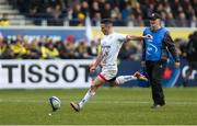 11 January 2020; John Cooney of Ulster converts against Clermont during the Heineken Champions Cup Pool 3 Round 5 match between ASM Clermont Auvergne and Ulster at Stade Marcel-Michelin in Clermont-Ferrand, France. Photo by John Dickson/Sportsfile