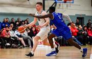 11 January 2020; Ronan O'Sullivan of Tradehouse Central Ballincollig in action against Manny Payton of LYIT Donegal  during the Hula Hoops Men's Presidents' Cup Semi-Final match between LYIT Donegal and Tradehouse Central Ballincollig at Parochial Hall in Cork. Photo by Sam Barnes/Sportsfile