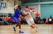 11 January 2020; Colm Blount of Tradehouse Central Ballincollig in action against Manny Payton of LYIT Donegal during the Hula Hoops Men's Presidents' Cup Semi-Final match between LYIT Donegal and Tradehouse Central Ballincollig at Parochial Hall in Cork. Photo by Sam Barnes/Sportsfile