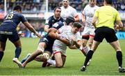 11 January 2020; Jacob Stockdale of Ulster is tackled by Alexandre Lapandry during the Heineken Champions Cup Pool 3 Round 5 match between ASM Clermont Auvergne and Ulster at Stade Marcel-Michelin in Clermont-Ferrand, France. Photo by John Dickson/Sportsfile