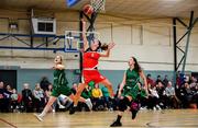 11 January 2020; Emma Sherwood of Team Tom McCarthy's St Mary's goes for a lay up despite the attentions of Jasmine Burke, right, and Ciara Byrne of Portlaoise Panthers during the Hula Hoops Women's Division One National Cup Semi-Final match between Team Tom McCarthy's St Mary's and Portlaoise Panthers at Parochial Hall in Cork. Photo by Sam Barnes/Sportsfile