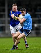 11 January 2020; Emmett ó Conghaile of Dublin is tackled by Gary Rogers of Longford during the O'Byrne Cup Semi-Final match between Longford and Dublin at Glennon Brothers Pearse Park in Longford. Photo by Ray McManus/Sportsfile