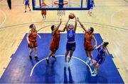 11 January 2020; Amy Dooley of Ambassador UCC Glanmire goes up for a basket despite the efforts of Leah Rutherford and Michelle Clarke of Pyrobel Killester during the Hula Hoops Women's Paudie O'Connor National Cup Semi-Final match between Ambassador UCC Glanmire and Pyrobel Killester at Neptune Stadium in Cork. Photo by Brendan Moran/Sportsfile