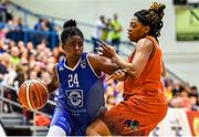 11 January 2020; Shrita Parker of Ambassador UCC Glanmire in action against Adella Randle El of Pyrobel Killester during the Hula Hoops Women's Paudie O'Connor National Cup Semi-Final match between Ambassador UCC Glanmire and Pyrobel Killester at Neptune Stadium in Cork. Photo by Brendan Moran/Sportsfile