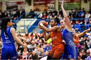 11 January 2020; Christa Reed of Pyrobel Killester in action against Tatum Neubert of Ambassador UCC Glanmire during the Hula Hoops Women's Paudie O'Connor National Cup Semi-Final match between Ambassador UCC Glanmire and Pyrobel Killester at Neptune Stadium in Cork. Photo by Brendan Moran/Sportsfile