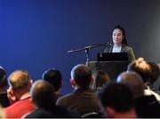 11 January 2020; Eabha Rutledge, Dublin Footballer, speaking at the GAA Games Development Conference, in partnership with Sky Sports, which took place in Croke Park on Friday and Saturday. A record attendance of over 800 delegates were present to see over 30 speakers from the world of Gaelic games, sport and education. Photo by Seb Daly/Sportsfile