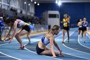 10 January 2020; Jodie McCann of Dublin City Harriers A.C., centre, recovers with her other competitors following the Women's 1500m during the AAI National Indoor League Round 1 at National Indoor Arena, Sport Ireland Campus in Dublin. Photo by Ben McShane/Sportsfile