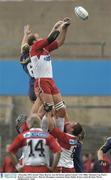 6 December 2003; Jerome Thion, Biarritz, wins the lineout against Leinster's Eric Miller. Heineken Cup, Pool 3, Round 1, Leinster Lions v Biarritz Olympique, Lansdowne Road, Dublin. Picture credit; Brendan Moran / SPORTSFILE *EDI*
