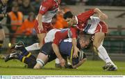 6 December 2003; Victor Costello, Leinster, in action against Biarritz's Ovidiu Tonita, left, and Guillaume Bousses. Heineken Cup, Pool 3, Round 1, Leinster Lions v Biarritz Olympique, Lansdowne Road, Dublin. Picture credit; Brendan Moran / SPORTSFILE *EDI*