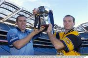 11 December 2003; Viewers will have a chance to watch the eagerly awaited Underdogs v The Dubs match on a TG4 exclusive, sponsored by Vodafone on Sunday 14th December at 2pm. Our picture shows Ciaran Whelan, Dublin Captain, and Paddy Kelly, Underdogs Captain, right, who met on neutral ground in Croke Park ahead of the live match in Parnell Park. Picture credit; Damien Eagers / SPORTSFILE *EDI*