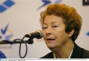 10 December 2003; Swim Ireland President Betty Beattie speaking at a press conference in advance of the European Swimming Short Course Championships. National Aquatic Centre, Abbotstown, Dublin. Picture credit; Brendan Moran / SPORTSFILE *EDI*