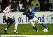 10 December 2003; Jonathan Minnock, Finn Harps, in action against Kevin Deery, Derry City. eircom league Play-off Final 1st Leg, Finn Harps v Derry City, Finn Park, Ballybofey, Co. Donegal. Picture credit; David Maher / SPORTSFILE *EDI*