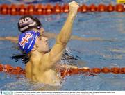 12 December 2003; Great Britain's James Gibson celebrates winning the Gold medal in the Men's 100m Breaststroke Final. European Swimming Short Course Championships, National Aquatic Centre, Abbotstown, Dublin, Ireland. Picture credit; Brendan Moran / SPORTSFILE *EDI*