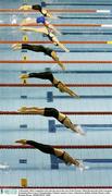 12 December 2003; Competitors dive into the pool at the start of the Women's 200m Breaststroke Final. European Swimming Short Course Championships, National Aquatic Centre, Abbotstown, Dublin, Ireland. Picture credit; Brendan Moran / SPORTSFILE *EDI*